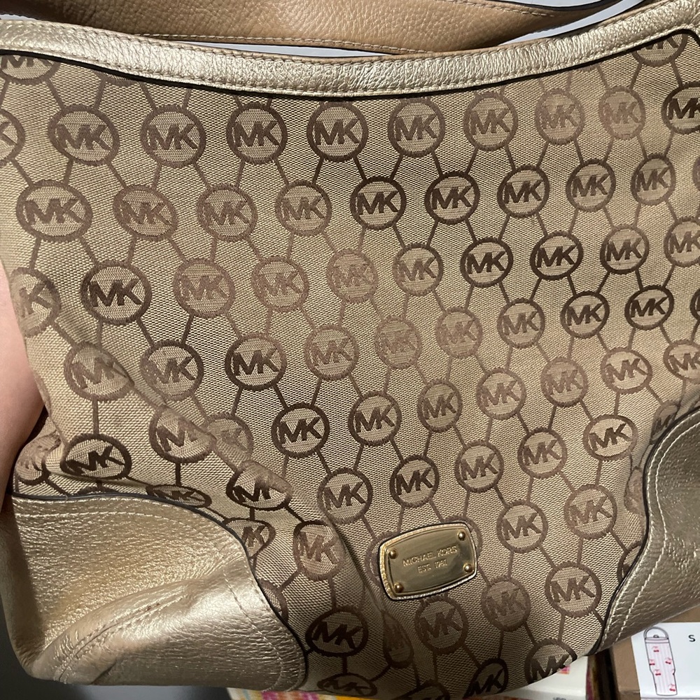 Michael Kors Brown Logo Shoulder Bag with Gold Trim